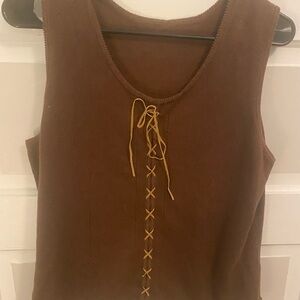 Brown Lace-Up Knit Tank Top - Women